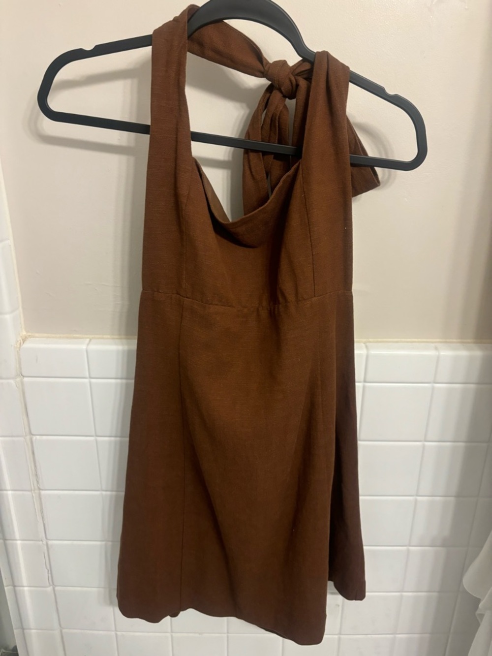 Halter Square-Neck Mini Dress in Brown - Picture 4 of 5